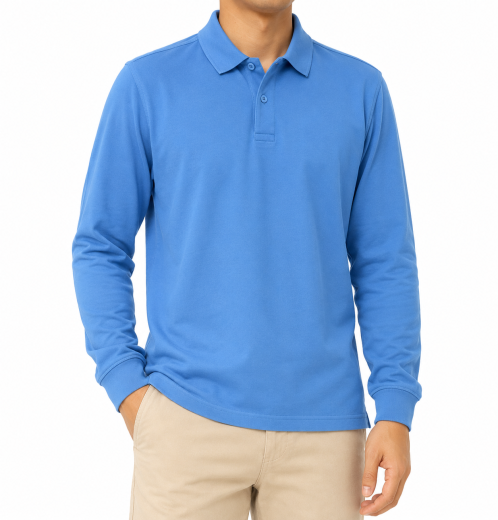Men’s Plain Long Sleeve Polo Shirt With Cuff Rib